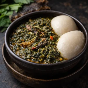 Sauce plaka Sauce à base de feuilles originaires du centre de la Côte d’Ivoire